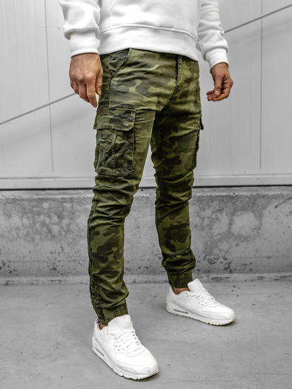 Khaki spodnie materiałowe joggery bojówki męskie moro Denley 2232A
