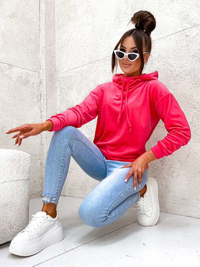 Fuksjowa welurowa bluza damska z kapturem Denley 8270