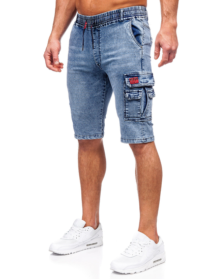 Niebieskie krótkie spodenki jeansowe bojówki męskie Denley HY820