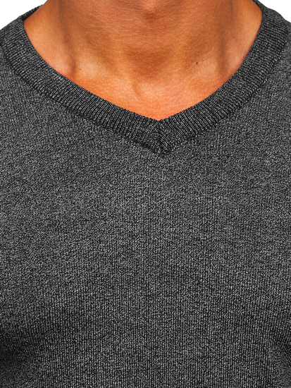 Antracytowy sweter męski w serek basic Denley S8530
