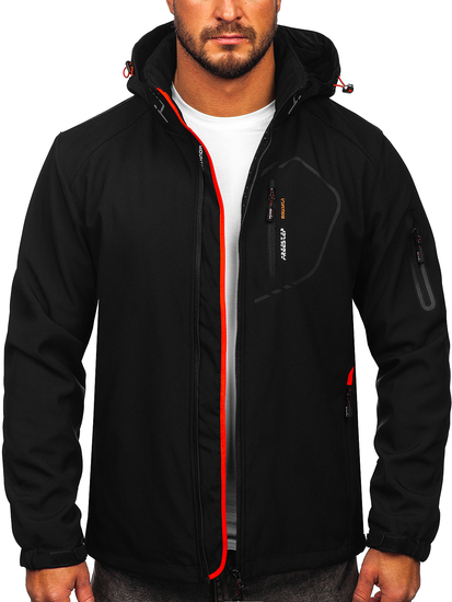 Czarno-pomarańczowa kurtka męska przejściowa softshell Denley WX088A