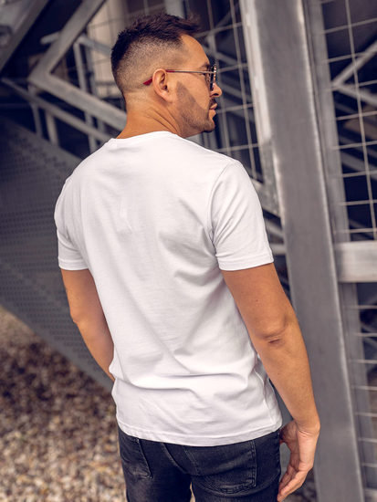 Biały t-shirt męski z aplikacjami Denley 2352