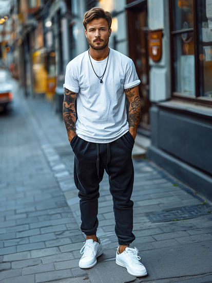 Spodnie męskie joggery dresowe czarne Denley XW01-A2