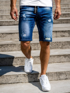 Granatowe jeansowe krótkie spodenki męskie Denley R3008