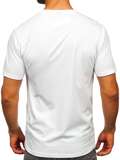 Biały bawełniany t-shirt męski z nadrukiem Denley 5032