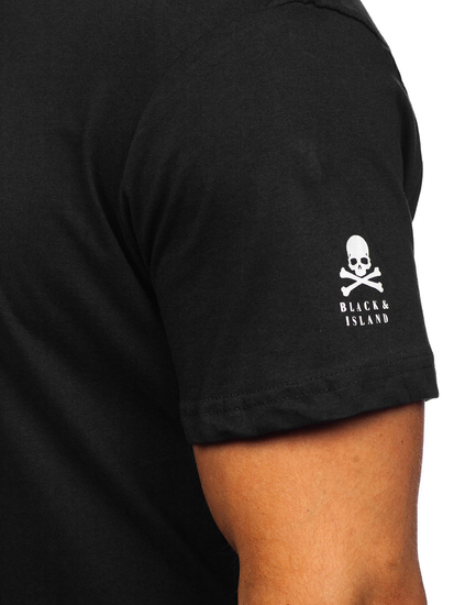 Czarny bawełniany t-shirt męski z nadrukiem Bolf 14784