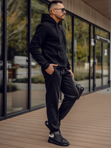 Czarny dres męski z kapturem Denley D012