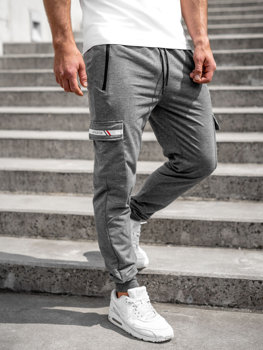 Antracytowe bojówki spodnie męskie joggery dresowe Denley JX5063A