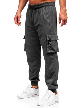 Antracytowre bojówki spodnie męskie joggery dresowe Denley JX6362