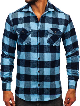 Błękitna koszula męska flanelowa z długim rękawem Denley 20723
