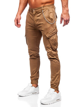 Camelowe spodnie materiałowe joggery bojówki męskie Denley SK850