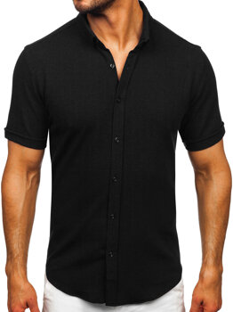 Czarna muślinowa koszula męska z krótkim rękawem Denley 2013