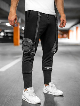 Czarne bojówki spodnie męskie joggery dresowe Bolf 6583A