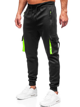 Czarne bojówki spodnie męskie joggery dresowe Denley 8K1116