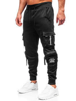 Czarne bojówki spodnie męskie joggery dresowe Denley HS7176