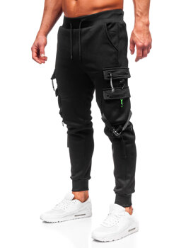 Czarne bojówki spodnie męskie joggery dresowe Denley HSS015