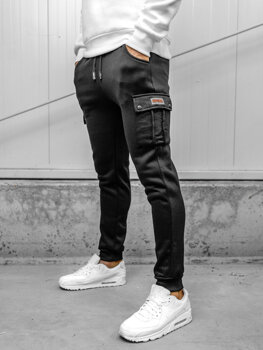 Czarne bojówki spodnie męskie joggery dresowe Denley HY-809A