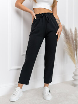 Czarne materiałowe spodnie damskie Denley W7921
