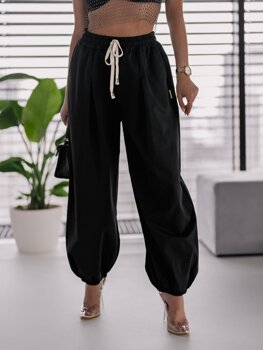 Czarne materiałowe spodnie joggery alladynki damskie Denley 62405
