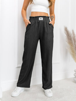 Czarne materiałowe szerokie spodnie damskie Denley W7961