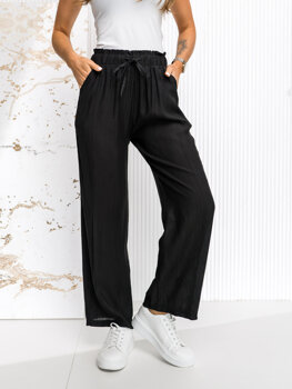 Czarne materiałowe szerokie spodnie damskie Denley W7970