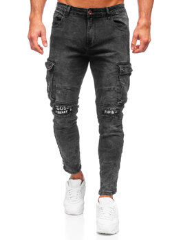 Czarne spodnie jeansowe bojówki męskie Denley TF117