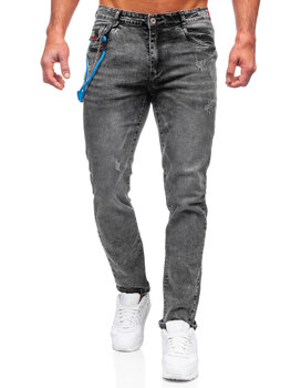 Czarne spodnie jeansowe męskie regular fit Denley HY1052