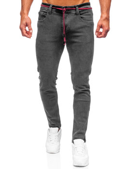 Czarne spodnie jeansowe męskie skinny fit Denley KX565-1