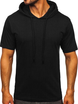 Czarny bawełniany t-shirt męski bez nadruku z kapturem Bolf 14513