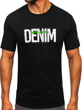 Czarny bawełniany t-shirt męski z nadrukiem Denley 14746