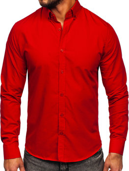 Czerwona koszula męska elegancka z długim rękawem Bolf 5821-1