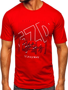 Czerwony bawełniany t-shirt męski z nadrukiem Denley 14748