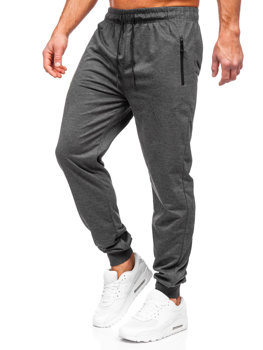 Grafitowe spodnie męskie joggery dresowe Denley JX6105