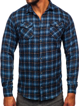Granatowa koszula męska flanelowa z długim rękawem Denley 20731-2