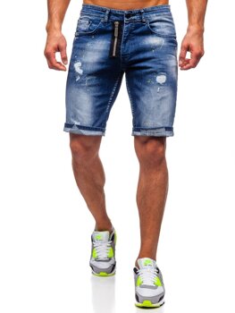 Granatowe jeansowe krótkie spodenki męskie Denley R3008