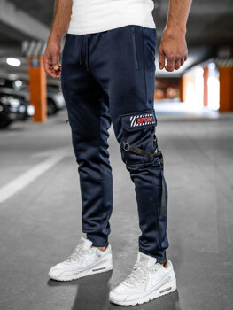 Granatowe ocieplane bojówki spodnie męskie joggery dresowe Denley HW2206