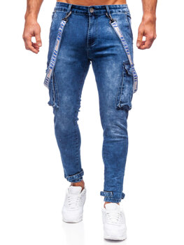 Granatowe spodnie jeansowe bojówki męskie Denley TF097