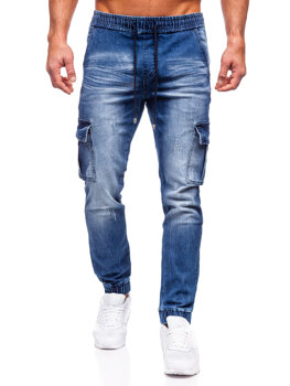 Granatowe spodnie jeansowe joggery bojówki męskie Denley MP0130BS