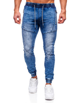 Granatowe spodnie jeansowe joggery męskie Denley E7756