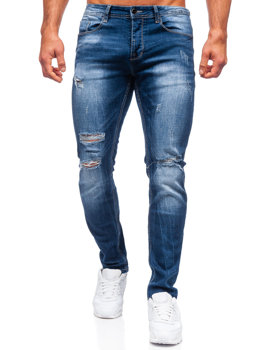 Granatowe spodnie jeansowe męskie regular fit Denley MP002B 