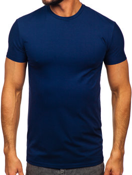 Granatowy t-shirt męski bez nadruku Denley MT3001 