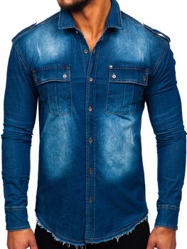 Jasnoniebieska koszula męska jeansowa z długim rękawem Denley MC702BC