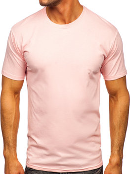 Jasnoróżowy bawełniany T-shirt męski bez nadruku Bolf 192397