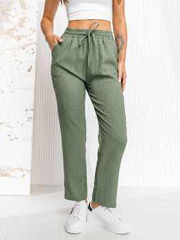 Khaki materiałowe spodnie damskie Denley W7962
