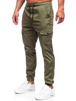Khaki spodnie materiałowe joggery bojówki męskie Denley 384A