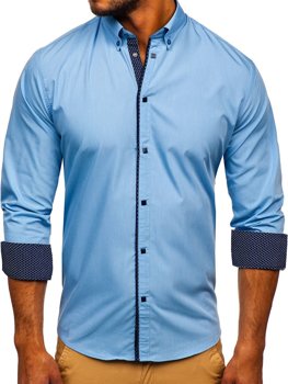 Koszula męska elegancka z długim rękawem błękitna Bolf 7724