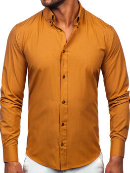 Koszula męska elegancka z długim rękawem camelowa Bolf 5821-1