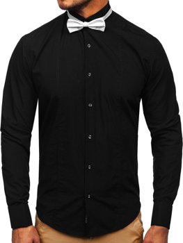 Koszula męska elegancka z długim rękawem czarna Bolf 4702-A muszka+spinki