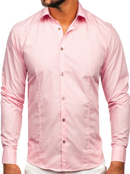 Koszula męska elegancka z długim rękawem różowa Bolf 6944