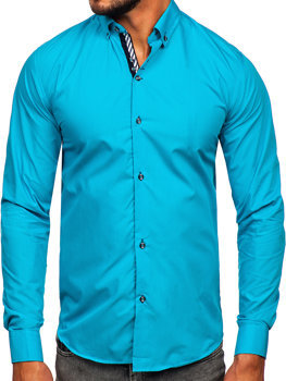 Koszula męska elegancka z długim rękawem turkusowa Bolf 5796-1